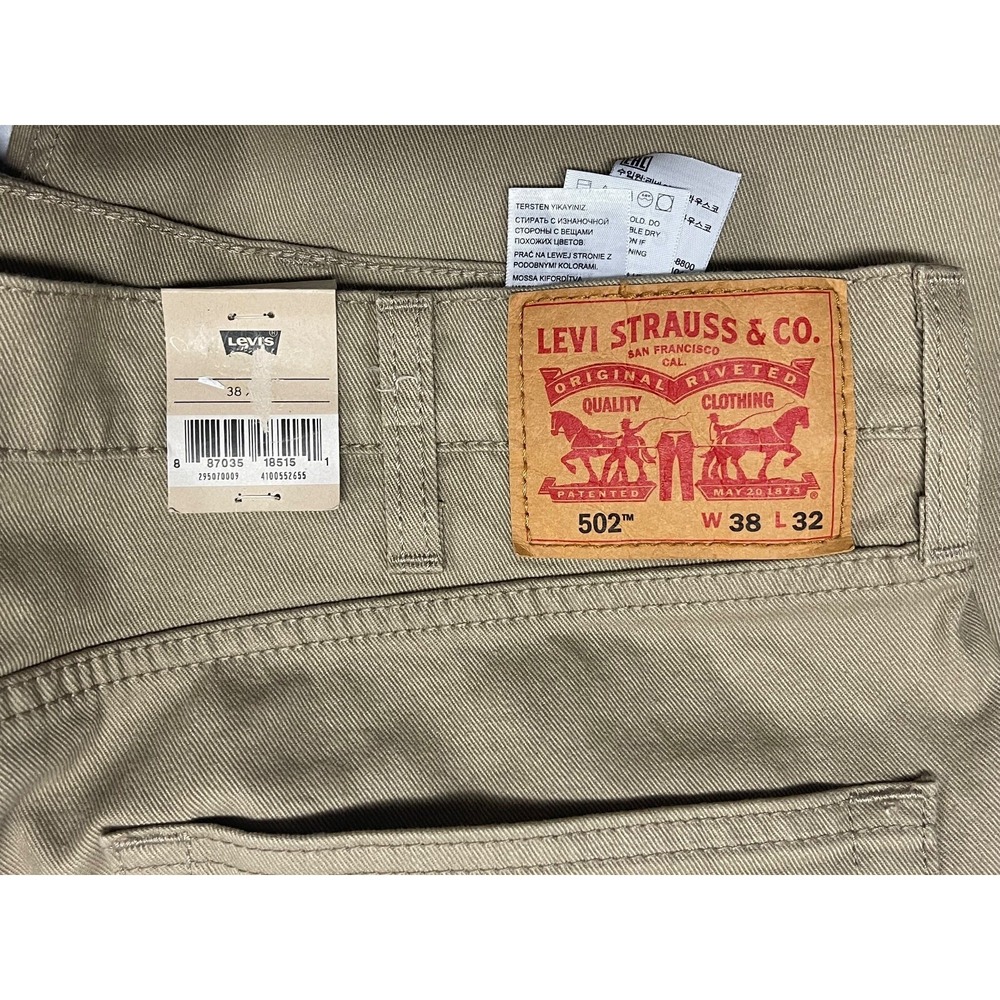 LEVIS 502 JEANS MENS 38 X 32 TAN 502 TAPER STRETCH 99% COTTON - Picture 12 of 14